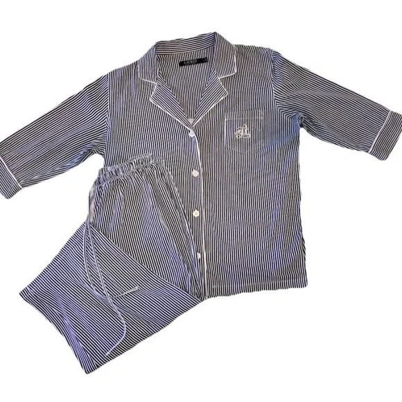 Lauren Ralph Lauren Heritage Navy & White Striped Capri PJ Set Large - Picture 5 of 7